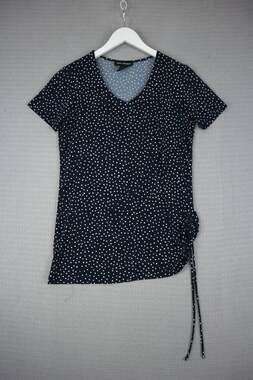 Soft Works Black White Polka Dot V-Neck Short Sleeve Ruched Drawstring Side Top